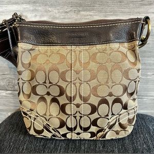 Coach Signature Dark Brown and Tan Shoulder Bag Purse
